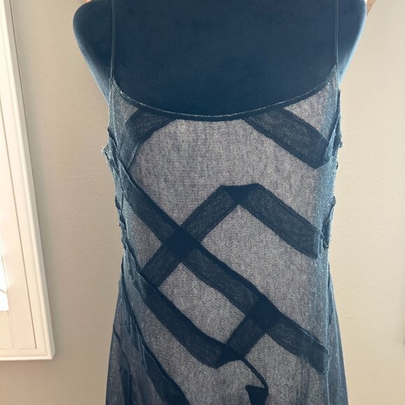 BCBG MaxAzria Dress Black Sheer Geometric Pattern Cream Slip Sleeveless SZ12 - Picture 2 of 6